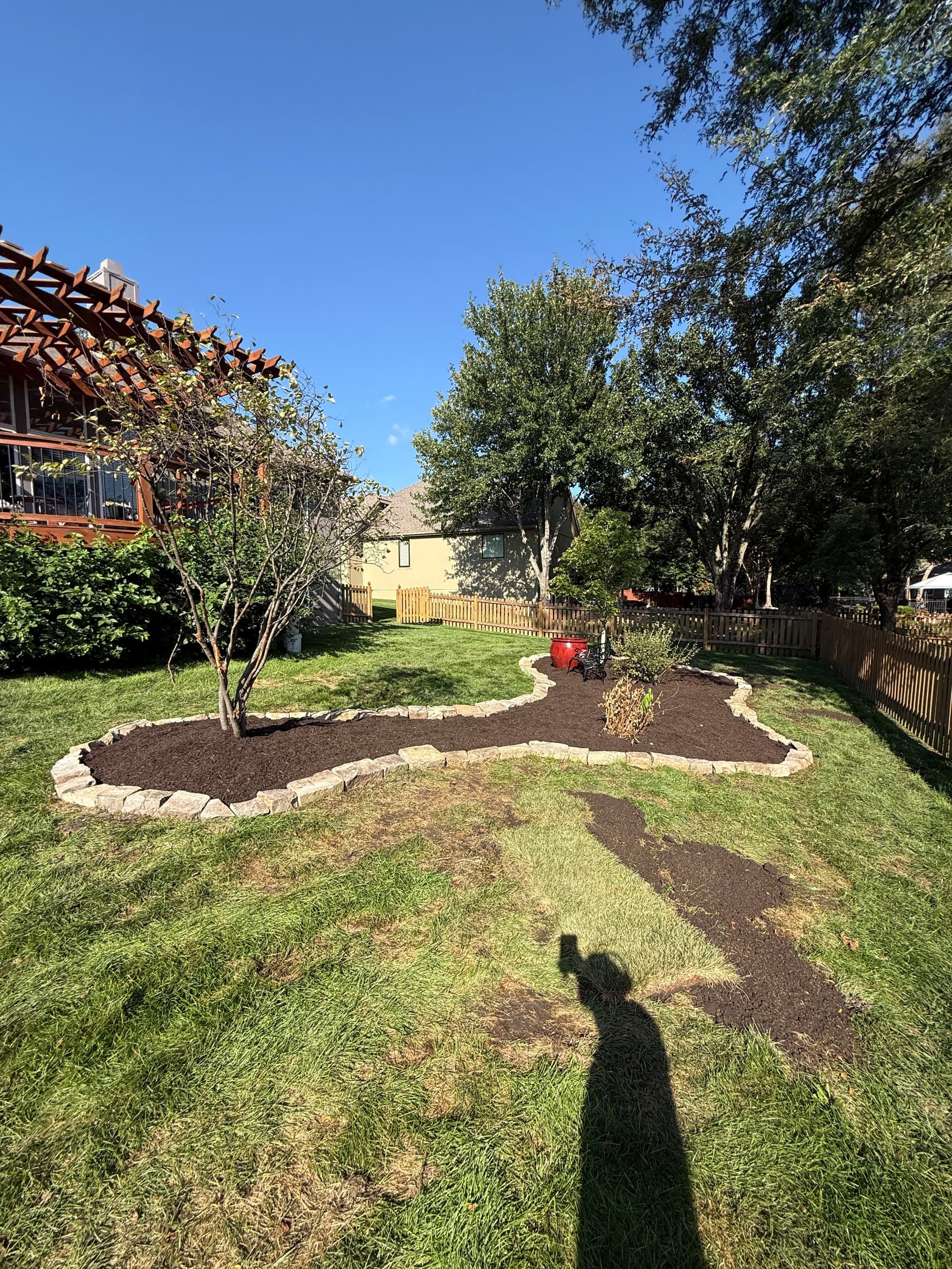 Gallery photos for Garden Beds Built From Scratch With Stone Edging and Fresh Mulch: Image #2